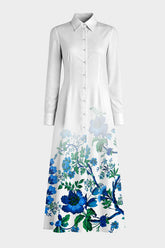 Blue Floral Maxi Shirt Dress with Pockets
