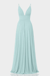 Aqua Green Chiffon Plunge Neck Maxi Dress