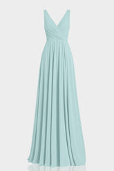 Aqua Green Fit & Flare V-Neck Chiffon Maxi Dress