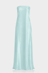 Aqua Green Satin Wedding Guest Maxi Dress