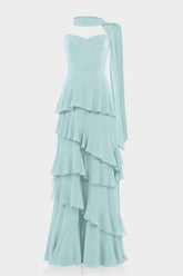 Aqua Green Luxury Strapless Tiered Ruffle Maxi Dress - Bridesmaid Dress