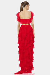 Almyra Flaming Red Ruffle Top
