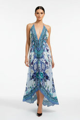 Azure Baroque Silk Scarf Maxi Dress