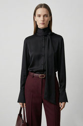 Black Scarf Tie Satin Blouse