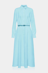 Aqua Blue Belted Midi Shirt Dress