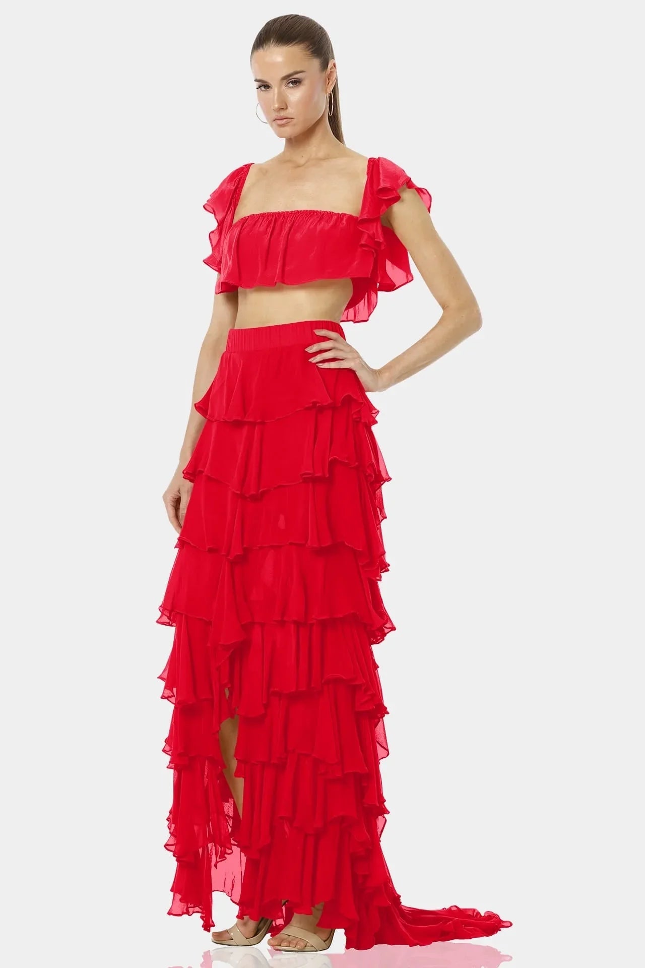 Almyra Flaming Red Ruffle Top